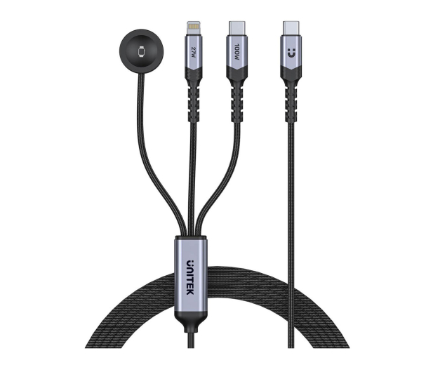 Unitek Kabel 3w1 USB-C  Lightning  Apple Watch PD 100W 480Mbps 1,2m - 1576038 - zdjęcie